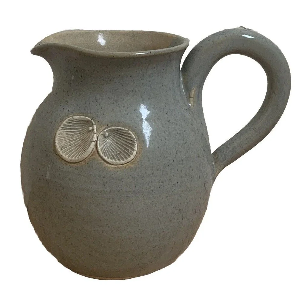 Muriel Muray Pitcher Handmade Studio Clay Sea Shells Beach Signed 1983 Vintage